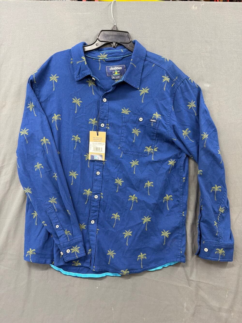 Chubbies Men's XL Blue Palm Tree Button Down Long Sleeve Shirt Tropical NWT